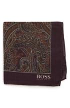 Men's Boss Paisley Wool & Silk Pocket Square, Size - Purple