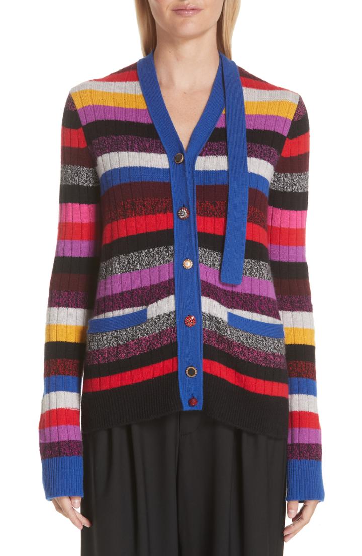 Women's Marc Jacobs Tie Neck Stripe Cashmere Cardigan