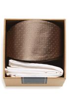 Men's The Tie Bar Dot Silk Bow Tie & Cotton Pocket Square Style Box, Size - Brown