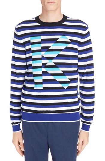 Men's Kenzo Large K Stripe Sweater - Blue