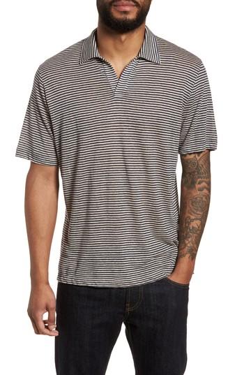 Men's Eleventy Johnny Stripe Linen Polo Shirt - Blue