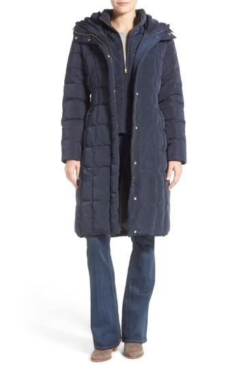 Women's Cole Haan Bib Insert Down & Feather Fill Coat - Blue