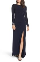Women's Eliza J Beaded Sleeve Ruched Jersey Gown - Blue