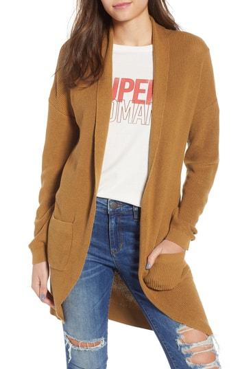 Women's Bp. Stitch Curve Hem Cardigan - Brown