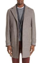 Men's Eleventy Trim Fit Herringbone Wool & Cashmere Coat Us / 52 Eu R - Beige
