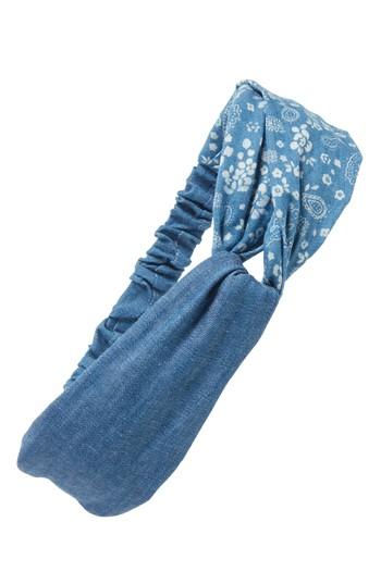 Cara Paisley Denim Head Wrap, Size - Blue