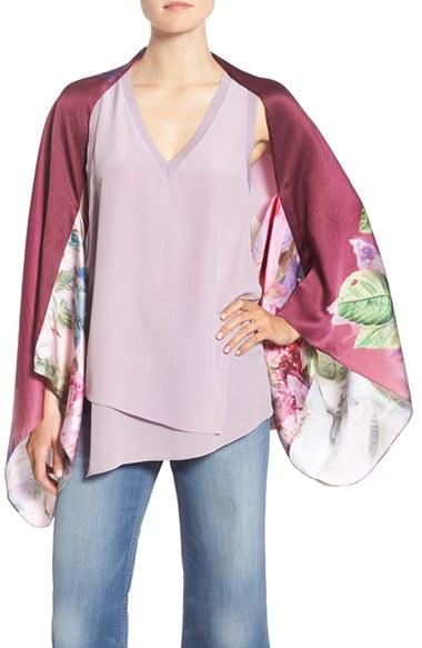 Women's Ted Baker London 'pure Peony' Print Silk Scarf Cape