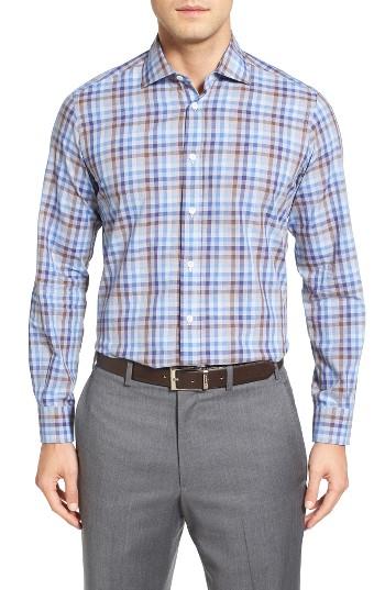 Men's Luciano Barbera Check Sport Shirt, Size - Blue