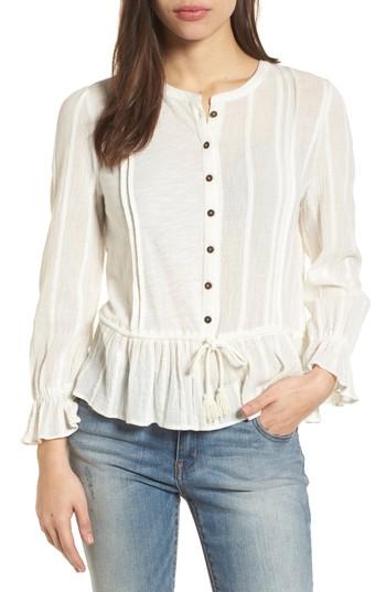 Women's Lucky Brand Drawstring Peplum Top - White