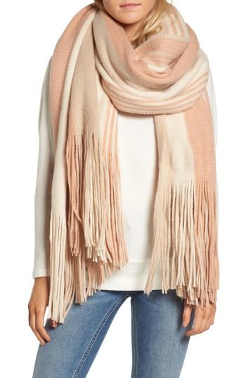 Women's Free People Kolby Stripe Fringe Scarf, Size - Pink