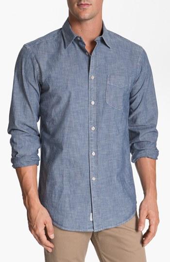 Faconnable Tailored Denim Regular Fit Chambray Sport Shirt Medium Stone Wash