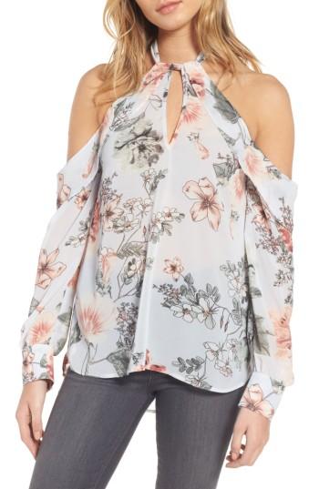 Women's Bardot Tie Neck Cold Shoulder Top - Blue