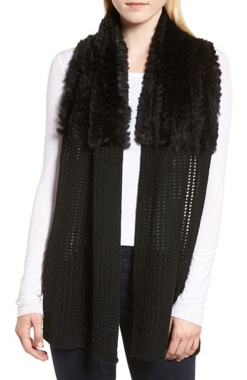 Women's La Fiorentina Genuine Rabbit Fur & Acrylic Knit Scarf, Size - Black