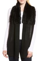Women's La Fiorentina Genuine Rabbit Fur & Acrylic Knit Scarf, Size - Black
