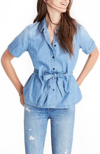 Women's Madewell Denim Tie Waist Shirt