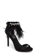 Women's Steve Madden Savanna Embellished Feather Sandal .5 M - Black