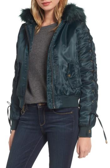 Women's Kensie Lace-up Sleeve Quilted Bomber Jacket - Blue/green