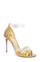 Women's Christian Louboutin Metri Clear Ankle Strap Sandal .5us / 38.5eu - Metallic