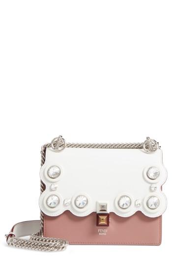 Fendi Small Kan I Crystal Stud Calfskin Shoulder Bag - White