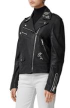Women's Burberry Peebles Bullion Floral Leather Biker Jacket - Black