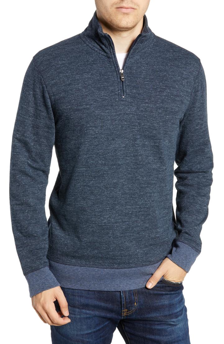 Men's Faherty Brand Dual Knit Regular Fit Quarter Zip Pullover - Blue