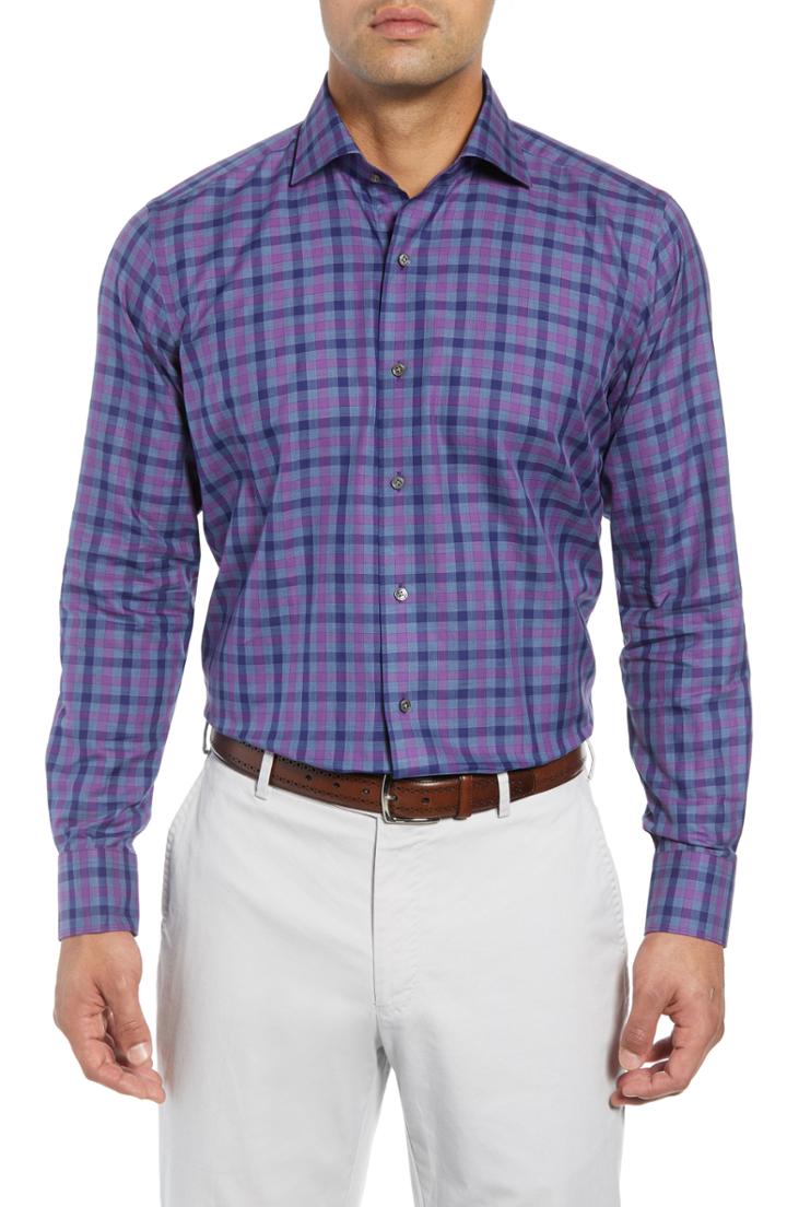 Men's Peter Millar Collection Aurora Regular Fit Check Sport Shirt, Size - Purple