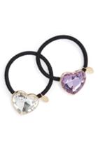 Cara Set Of 2 Crystal Heart Ponytail Holders, Size - Purple