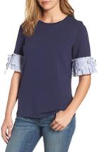 Petite Women's Halogen Ruffle Sleeve Sweatshirt, Size P - Blue