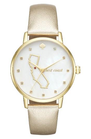 Women's Kate Spade New York Metro California State Of Mind Leather Strap Watch, 34mm