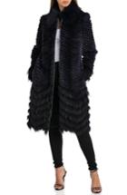 Women's Badgley Mischka Chevron Knit Genuine Fur Coat - Blue