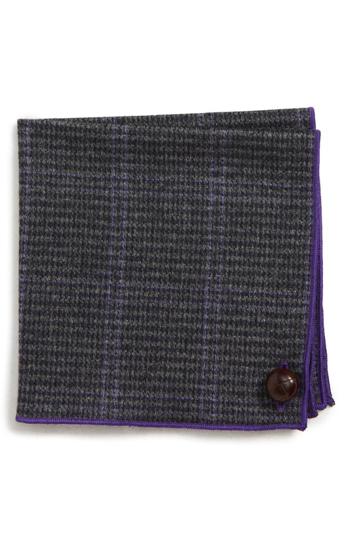 Men's Armstrong & Wilson Mr. Lux Houndstooth Wool Pocket Square, Size - Grey