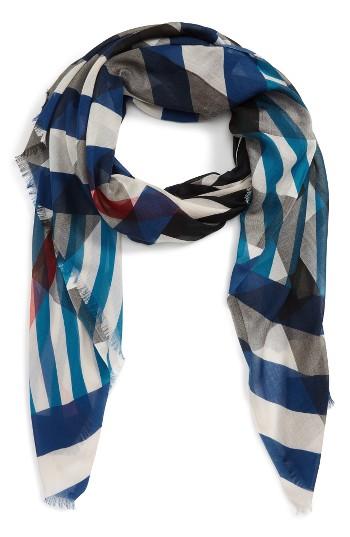 Women's Burberry Stripe & Check Scarf, Size - Blue