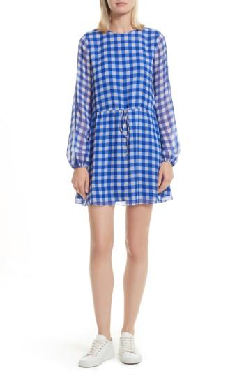 Women's Diane Von Furstenberg Check Silk Tie Waist Minidress - Blue