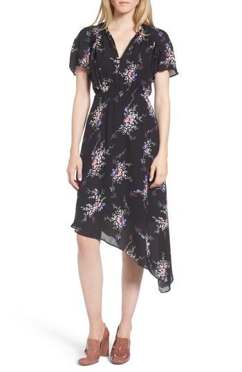 Women's Lewit Floral Stretch Silk A-line Dress - Black