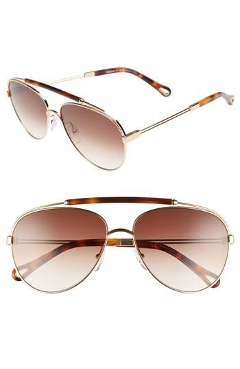 Women's Chloe Jackie 59mm Aviator Sunglasses - Gold/ Havana