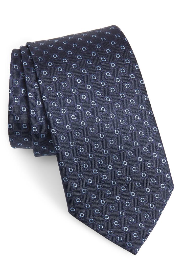 Men's Salvatore Ferragamo Erice Geometric Silk Tie, Size - Blue