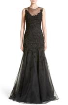 Women's Carmen Marc Valvo Floral Applique Trumpet Gown