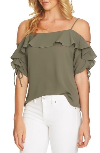 Women's Cece Cold Shoulder Ruffle Stretch Crepe Top - Green