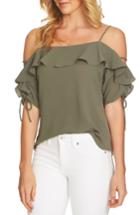 Women's Cece Cold Shoulder Ruffle Stretch Crepe Top - Green