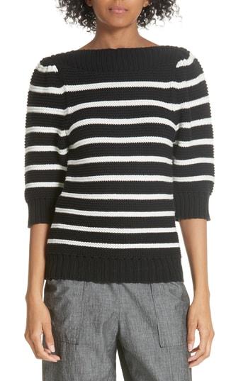 Women's La Vie Rebecca Taylor Puff Sleeve Stripe Sweater - Black