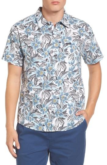 Men's Rvca Paradise Valley Floral Woven Shirt, Size - White