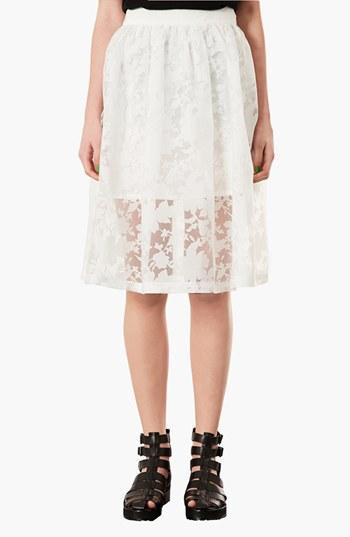 Topshop Burnout Midi Skirt White