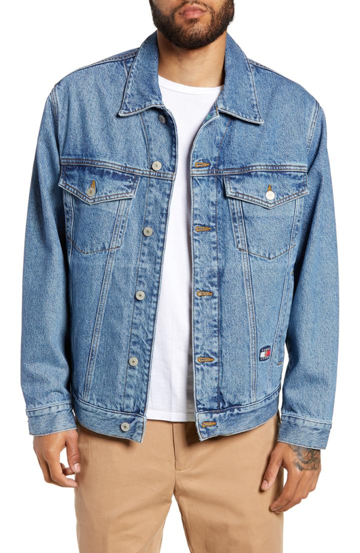 Men's Tommy Jeans Embroidered Crest Flag Denim Jacket - Blue
