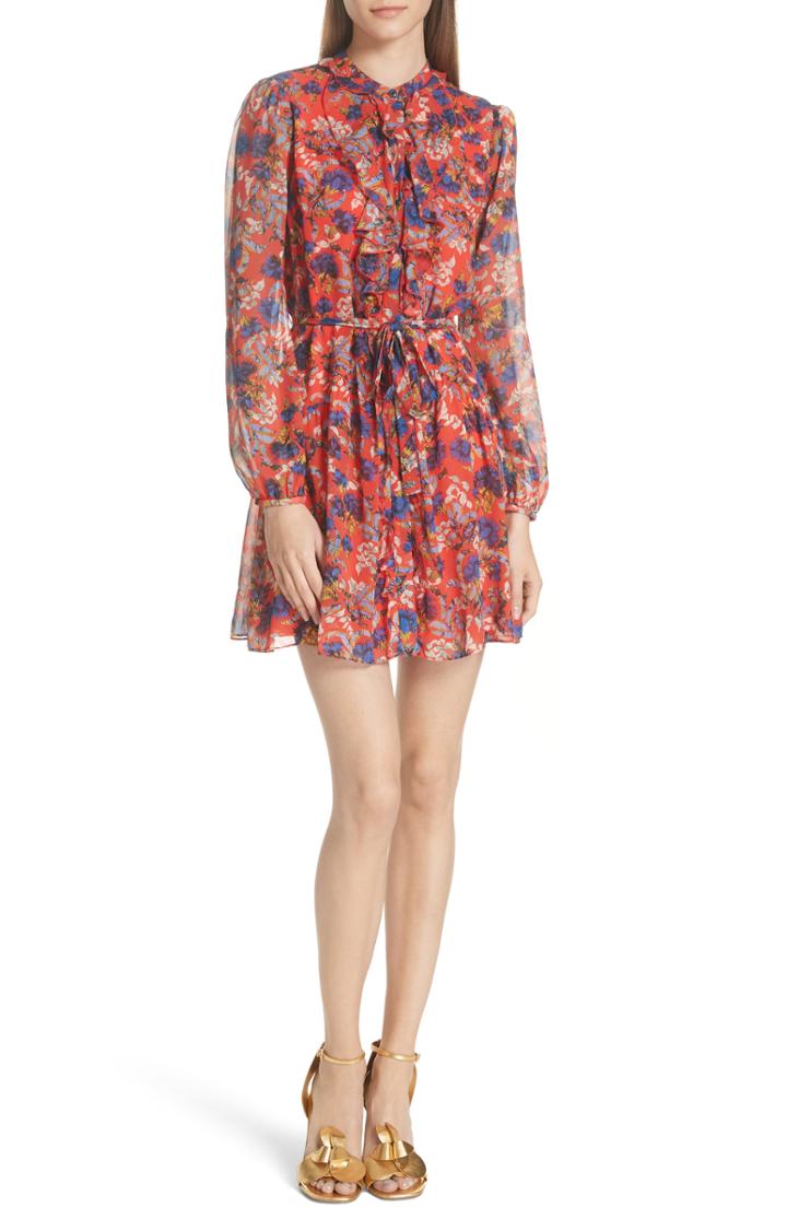 Women's Saloni Tilly Ruffle Bib Silk Dress - Red