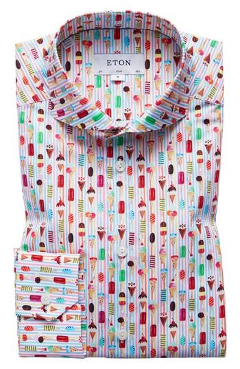 Men's Eton Slim Fit Ice Cream Print Dress Shirt - Pink