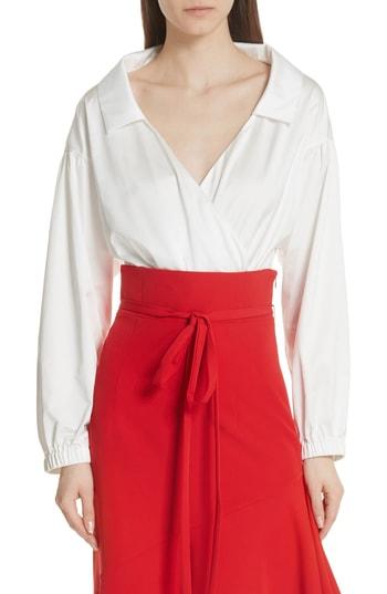 Women's Milly Italian Duchess Taffeta Wrap Top Bodysuit, Size - White