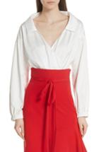Women's Milly Italian Duchess Taffeta Wrap Top Bodysuit, Size - White