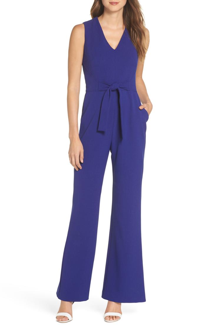 Women's Vince Camuto Tie Waist Crepe Jumpsuit - Blue