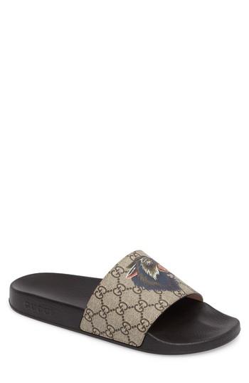 Men's Gucci Pursuit Angry Wolf Slide Sandal Us / 5uk - Beige