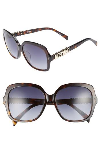 Women's Moschino 57mm Oversized Polarized Sunglasses - Dark Havana